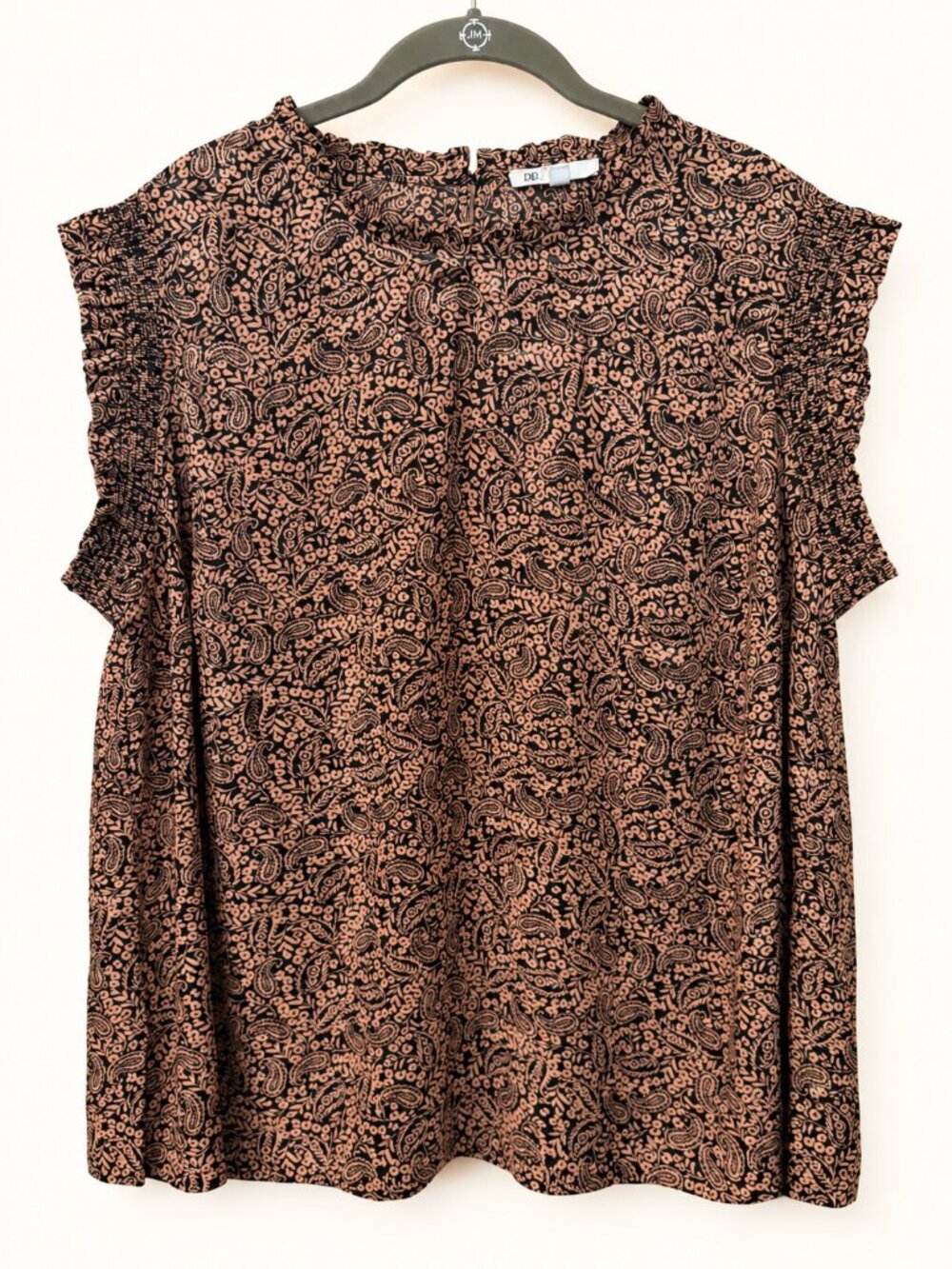 DR2 by Daniel Rainn Blouse Black Brown Paisley Floral Top Womens Blouse Size 2X